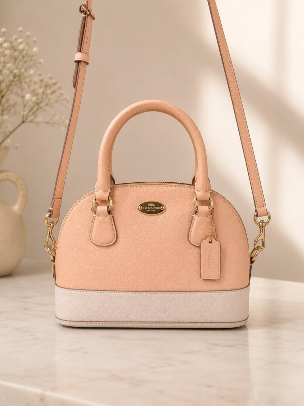 COACH Mini Sierra Satchel Crossbody Pebbled 100% Genuine Leather Blush Pink